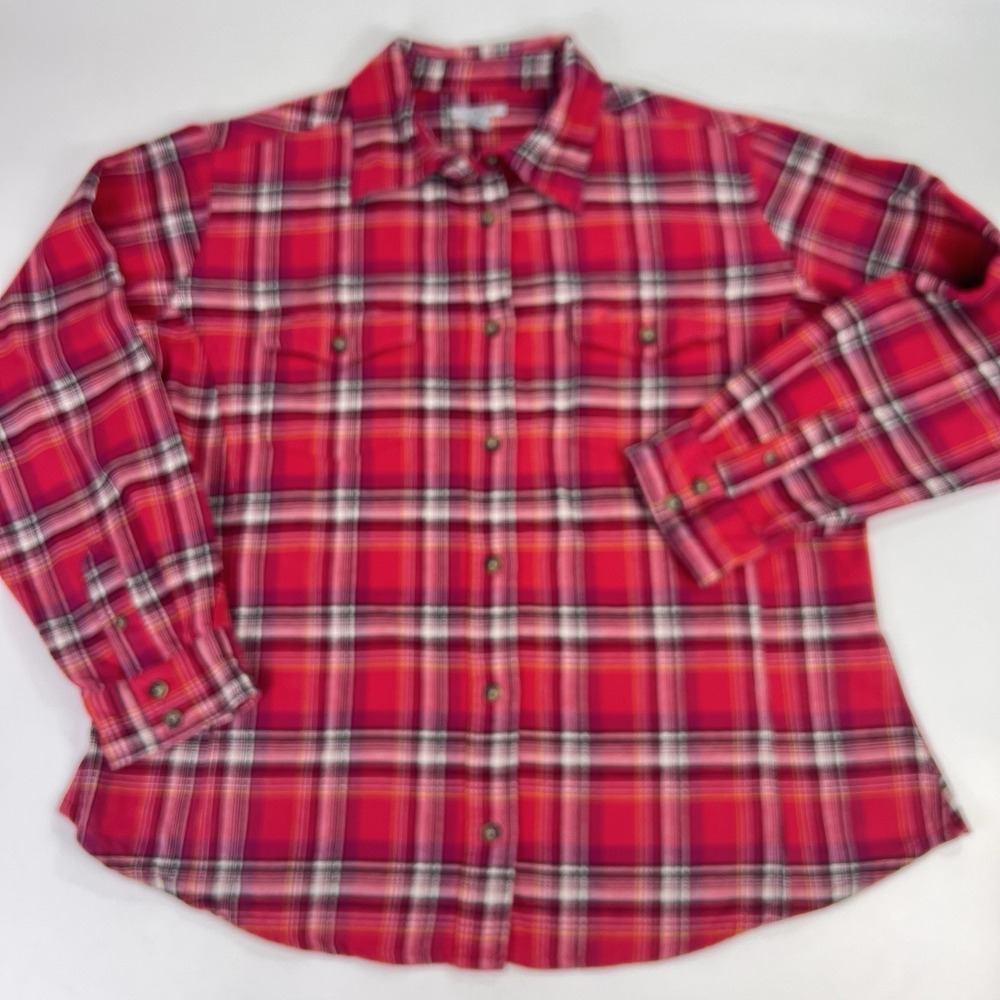 Carhartt Woman XL Hot Pink Plaid Flannel Top Button Up Ultra Soft Cozy Sturdy